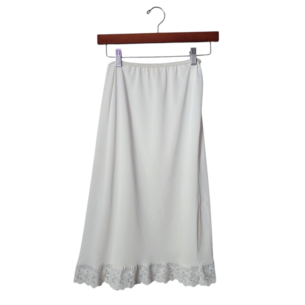 STONES WEAR x VINTAGE eyelet lace trim slip skirt‎ white midi skirt nylon M